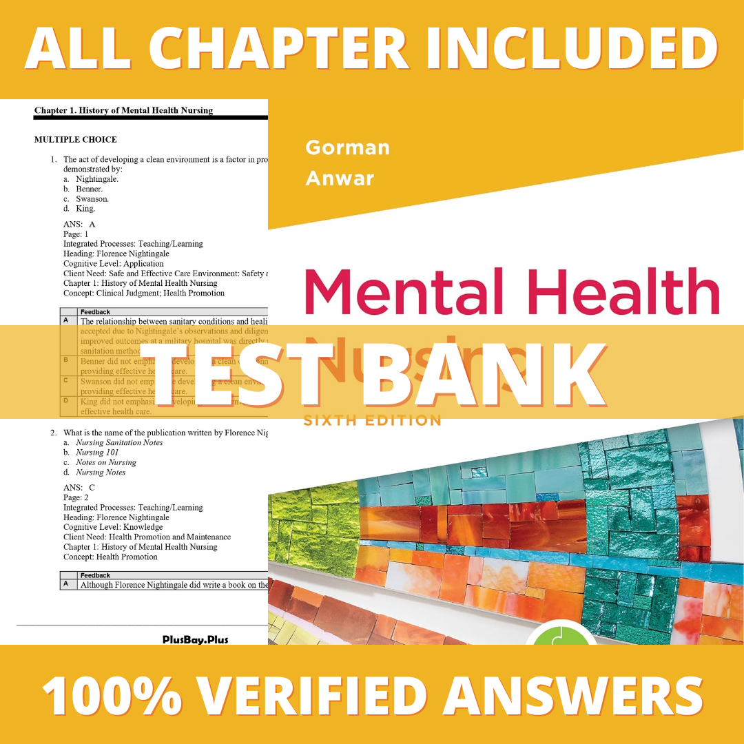 Test Bank for Mental Health Nursing, 6th Edition (Gorman, 2023)