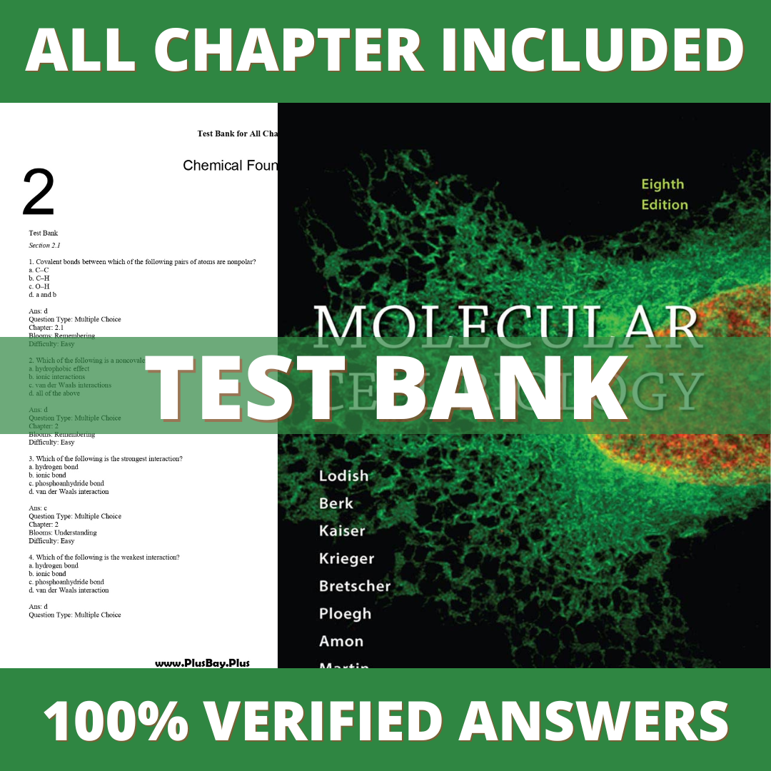 Test Bank for Molecular Cell Biology 8th Edition (Berk, 2016)