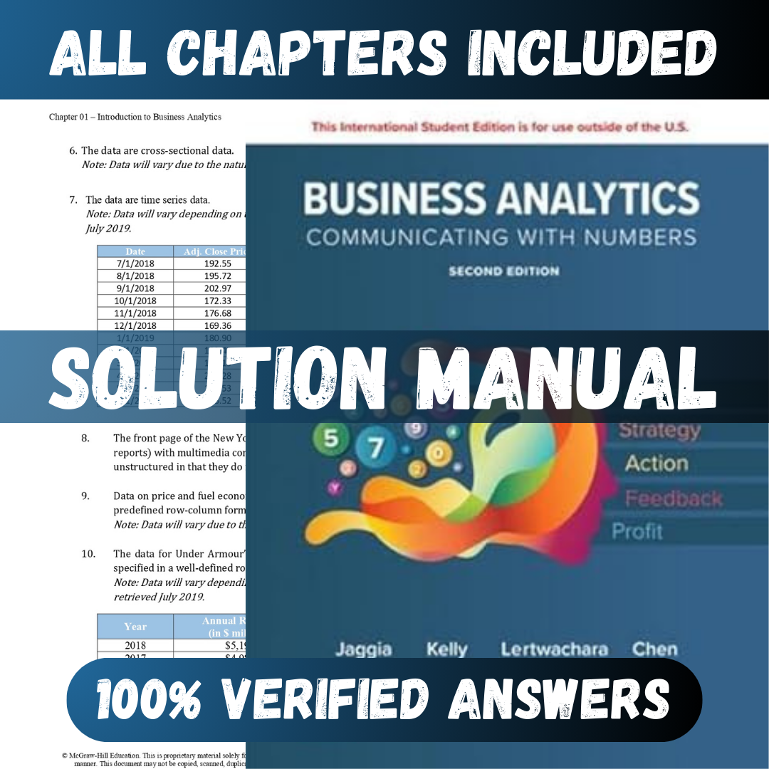 Solution Manual for Business Analytics 2nd Edition (Jaggia, 2023)