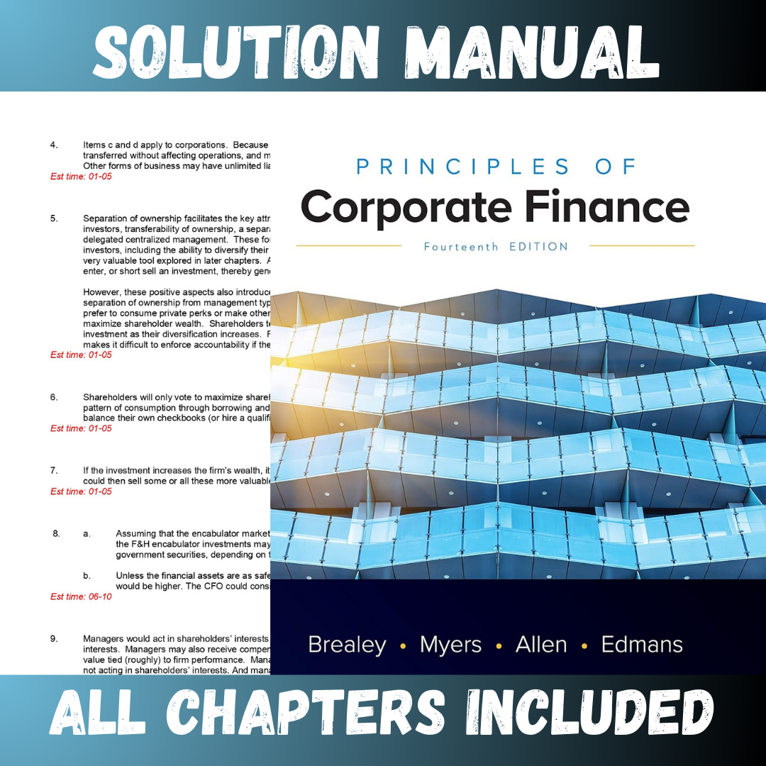 Solution Manual for Principles of Corporate Finance 14th Edition by Brealey