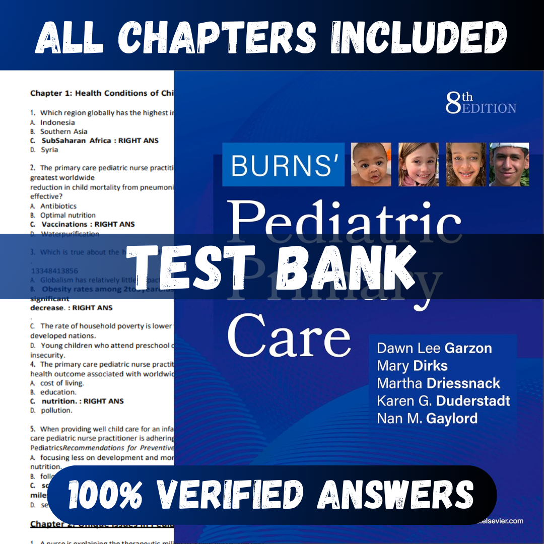 Test Bank Burns' Pediatric Primary Care 8th Edition (Dawn , 2024)