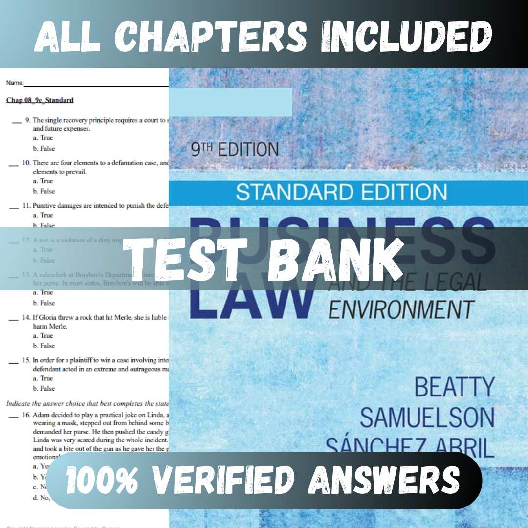 Test Bank Business Law and the Legal Environment (MindTap Course List) 9th Edition (Jeffrey , 2021)