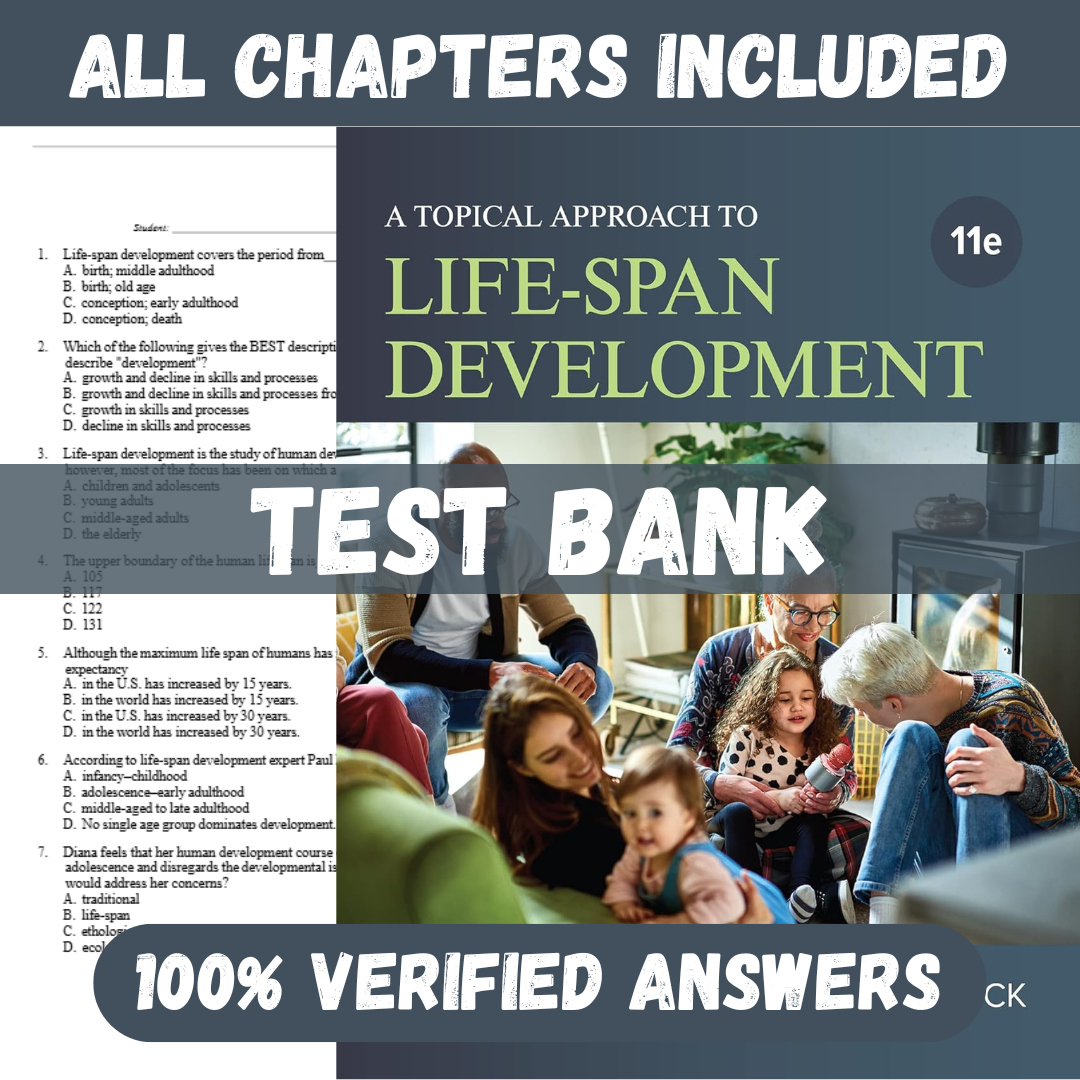 Test Bank for A Topical Approach to Lifespan Development 11th Edition By Santrock