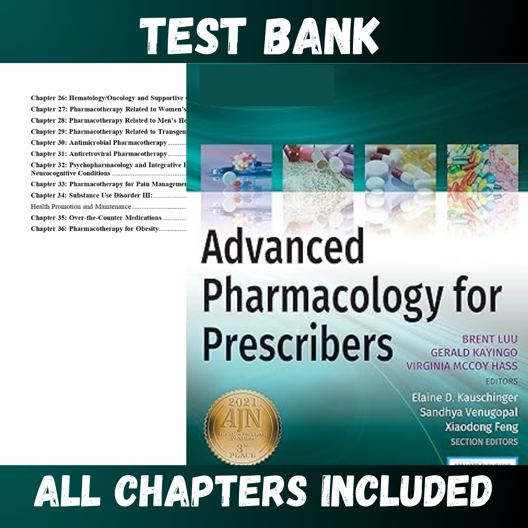 Test Bank - Advanced Pharmacology for Prescribers 1st Edition by Luu