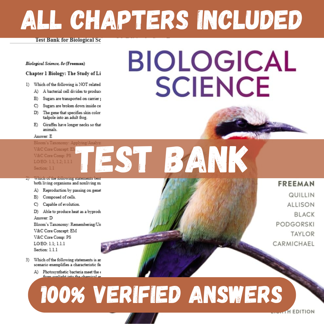 Test Bank for Biological Science, 8th Edition by Scott Freeman