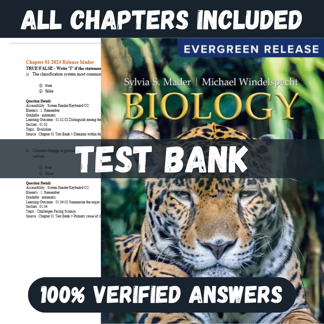 Test Bank for Biology 14th Edition by Sylvia Mader