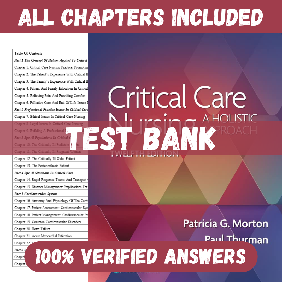 Test Bank for Critical Care Nursing A Holistic Approach 12th Edition by Morton & Thurman