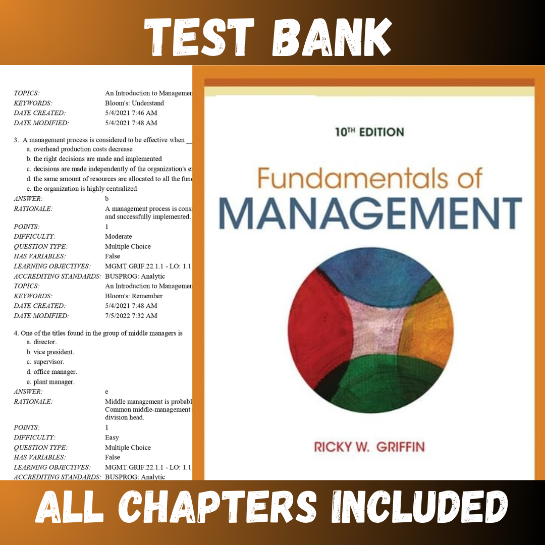 Test Bank - Fundamentals of Management 10th Edition by Griffin