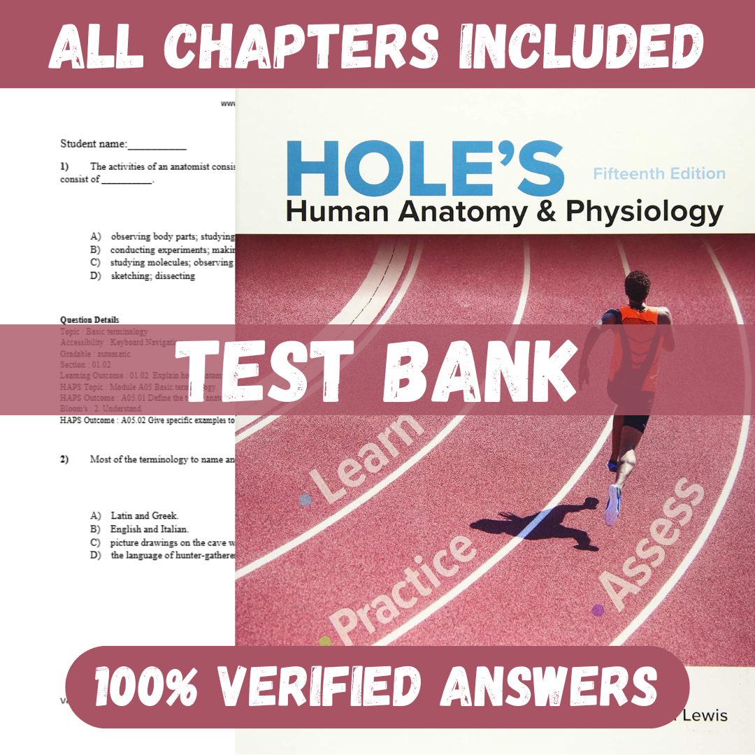 Test Bank for Holes Human Anatomy And Physiology 15th Edition by David Shier