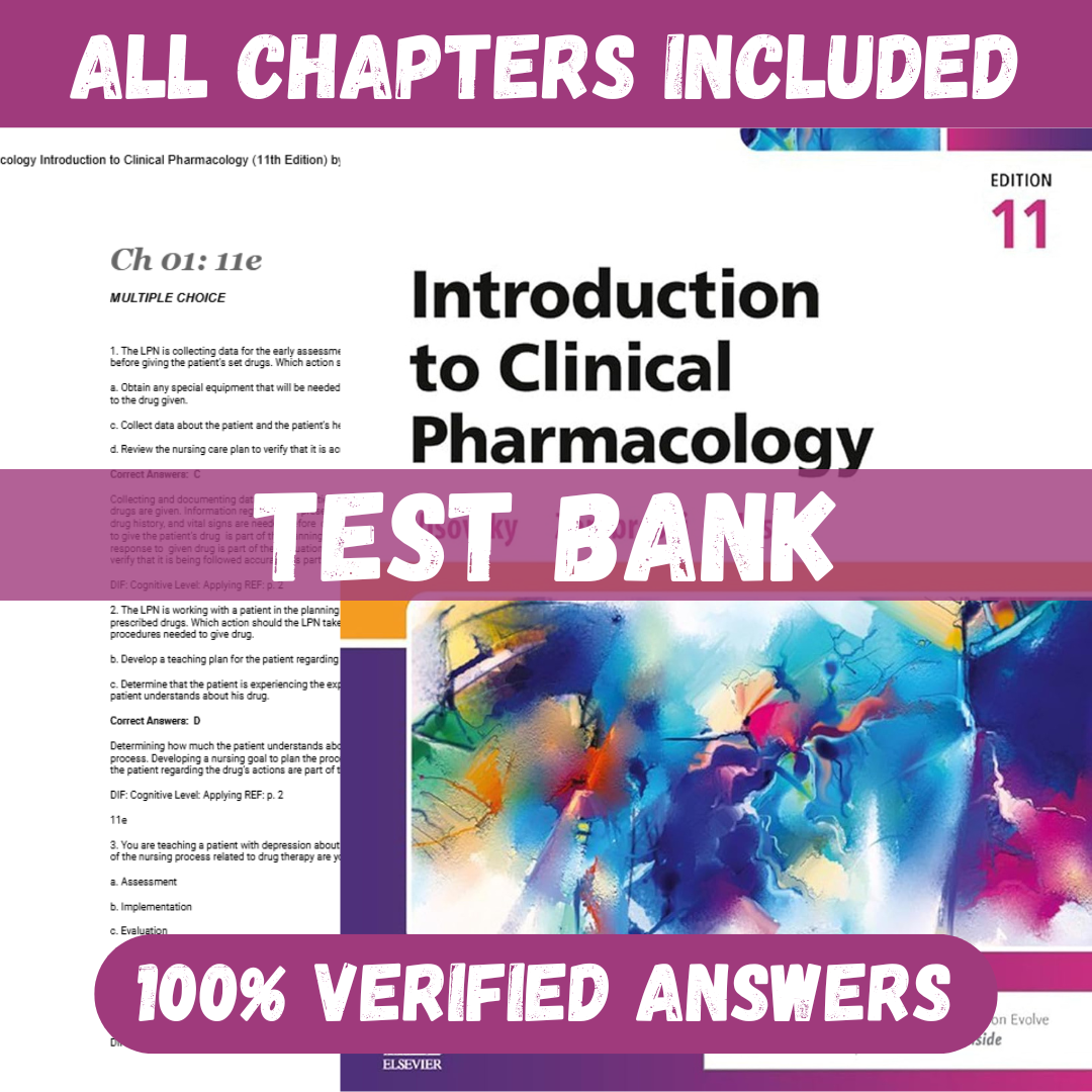 Test Bank for Introduction to Clinical Pharmacology 11th Edition by G. Visovsky