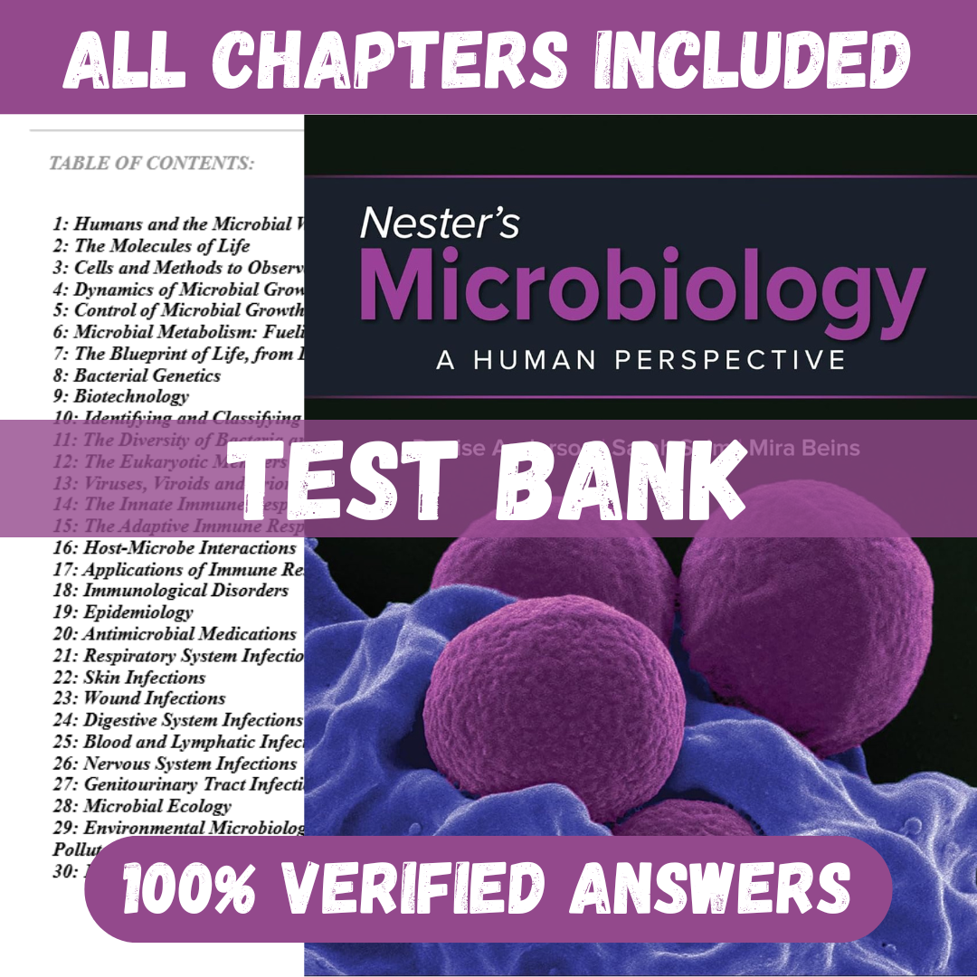 Test Bank for Nester's Microbiology: A Human Perspective: 2024 Release by Denise Anderson
