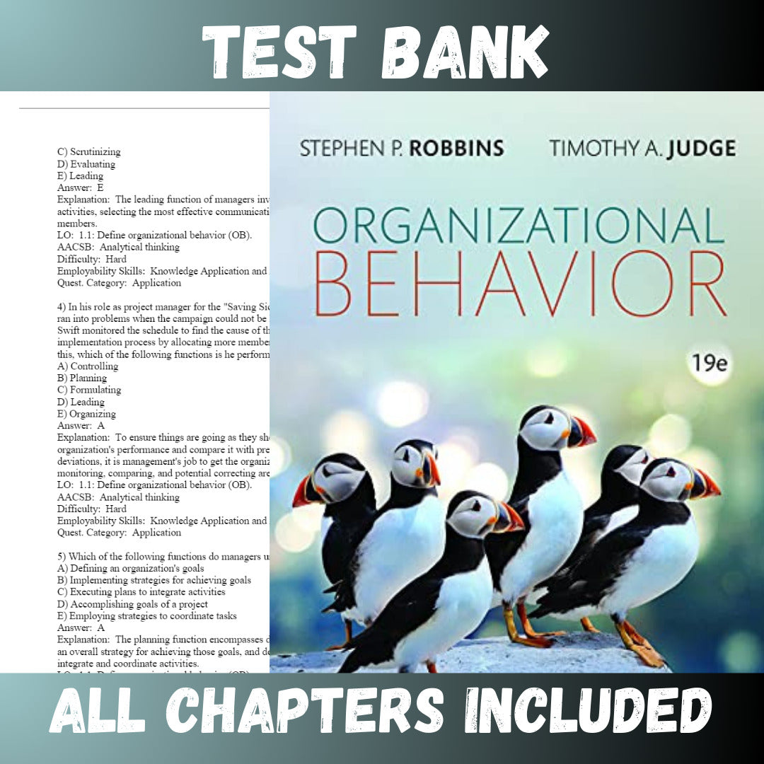 Test Bank - Organizational Behavior, Global 19th Edition by Robbins