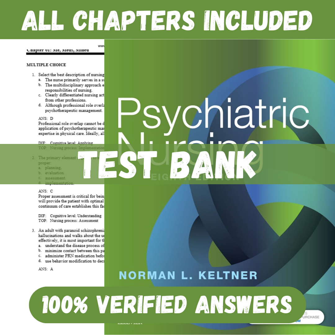 Test Bank for Psychiatric Nursing 8th Edition by Keltner