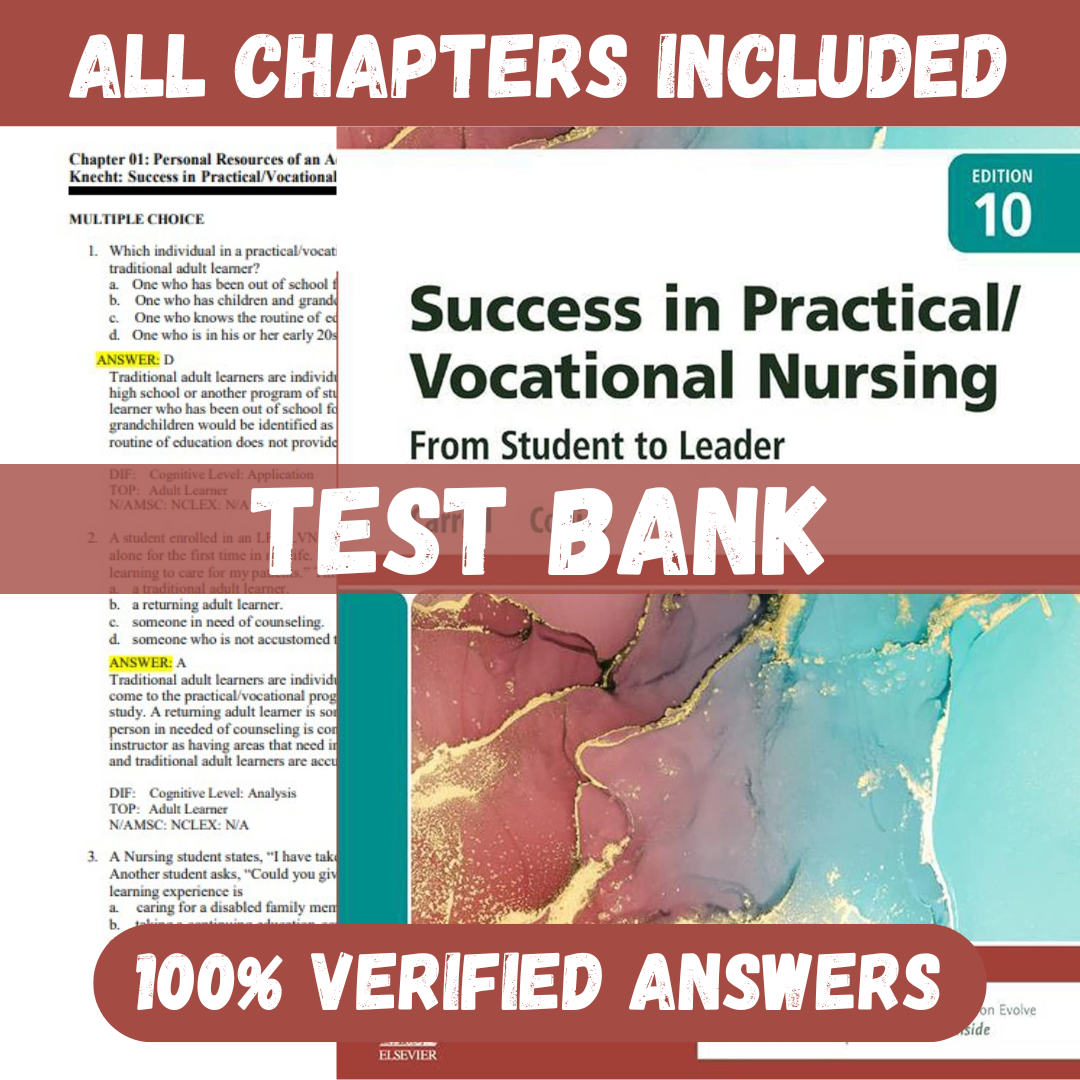 Test Bank for Success in Practical Vocational Nursing 10th Edition by Janyce L. Carroll